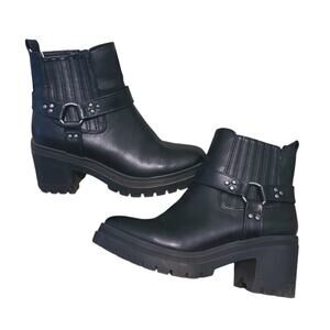 Y2K Utility Combat Ankle Boots 9M Black Biker Goth Grunge Chunky Street Punk